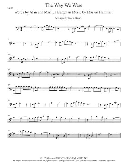 Free Sheet Music The Way We Were Easy Key Of C Cello