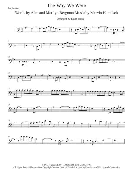 The Way We Were Easy Key Of C Euphonium Sheet Music