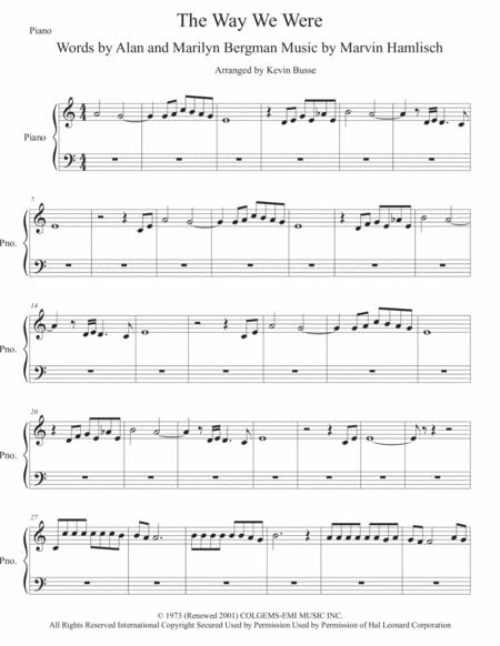 Free Sheet Music The Way We Were Easy Key Of C Piano