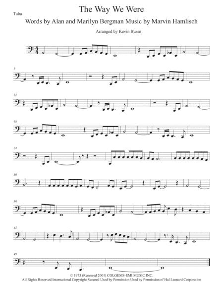 The Way We Were Easy Key Of C Tuba Sheet Music