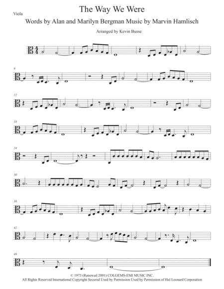 The Way We Were Easy Key Of C Viola Sheet Music