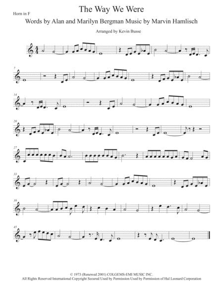 The Way We Were Horn In F Sheet Music