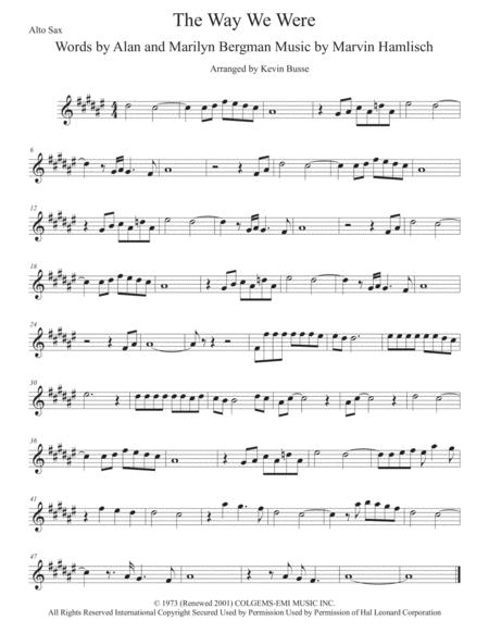 The Way We Were Original Key Alto Sax Sheet Music