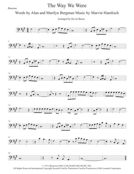 The Way We Were Original Key Bassoon Sheet Music