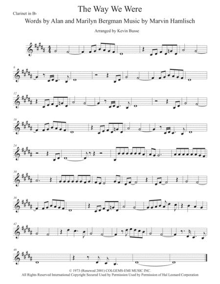 The Way We Were Original Key Clarinet Sheet Music