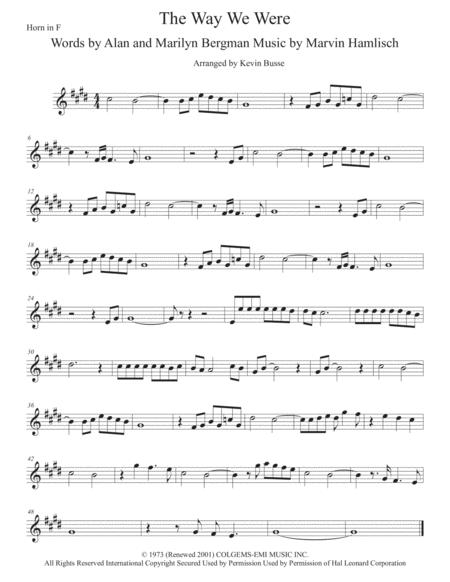 The Way We Were Original Key Horn In F Sheet Music