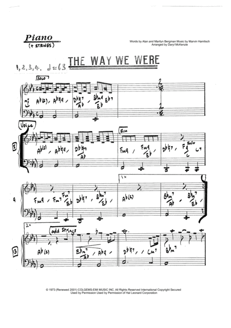 The Way We Were Rhythm Section Female Vocal Key Ab Sheet Music