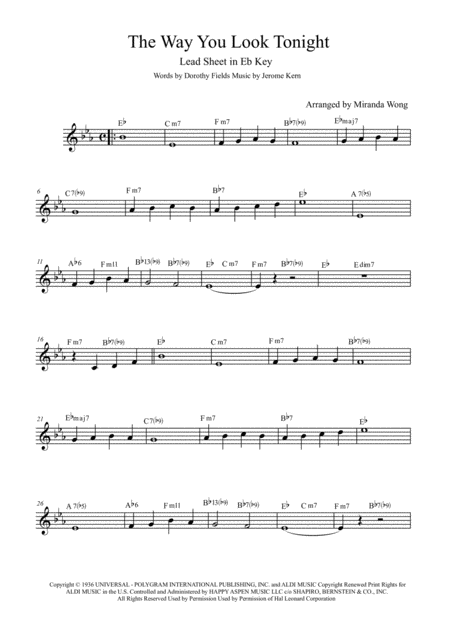 Free Sheet Music The Way You Look Tonight Lead Sheet In Eb Key With Chords