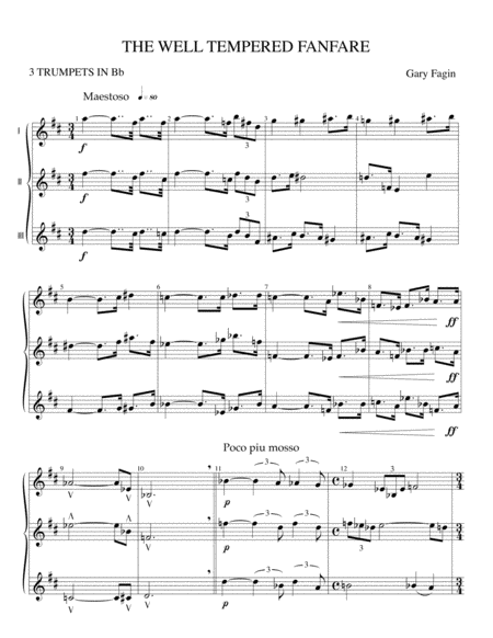 The Well Tempered Fanfare For Three Trumpets In Bb Sheet Music