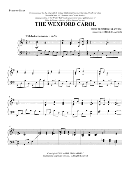 The Wexford Carol Arr Rene Clausen Harp Sheet Music