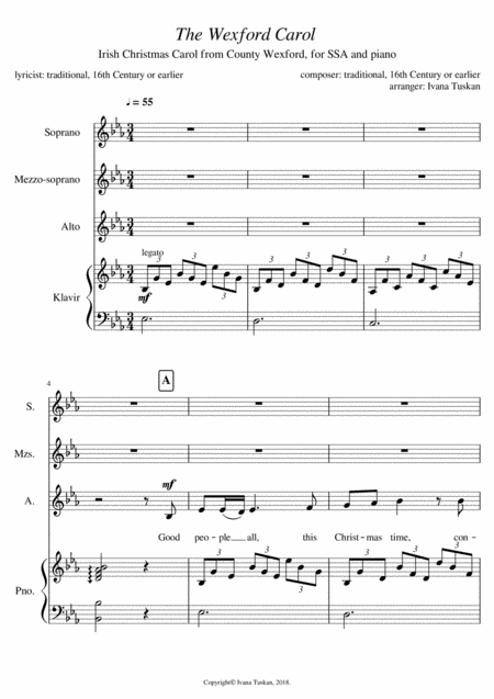 The Wexford Carol For Ssa And Piano Sheet Music