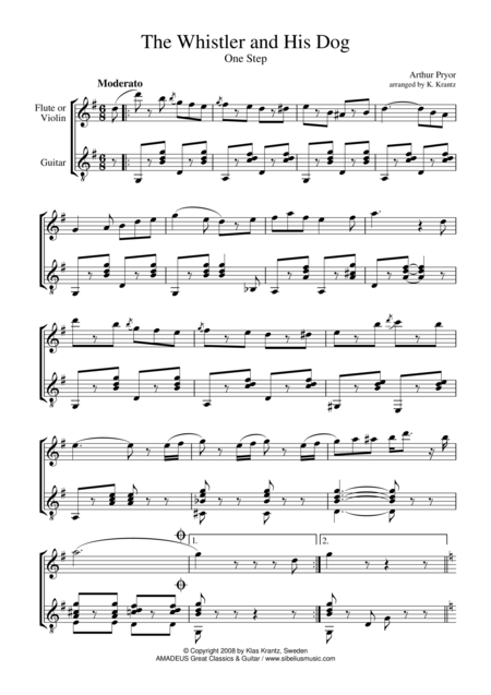 The Whistler And His Dog For Violin Or Flute And Guitar Sheet Music