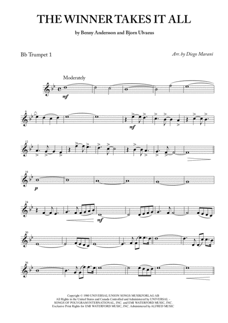 The Winner Takes It All By Abba For Brass Quartet Sheet Music