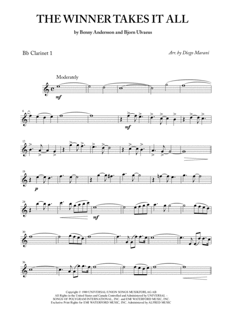 The Winner Takes It All By Abba For Clarinet Quartet Sheet Music