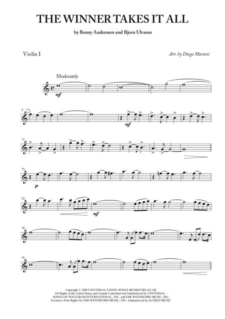 The Winner Takes It All By Abba For String Quartet Sheet Music