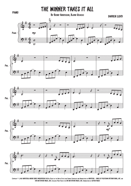 Free Sheet Music The Winner Takes It All Easy Solo Piano