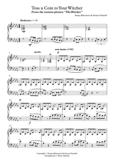 Free Sheet Music The Witcher Toss A Coin To Your Witcher