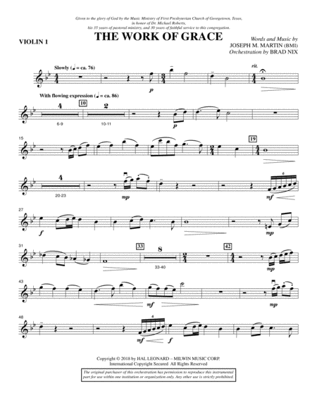 The Work Of Grace Violin 1 Sheet Music