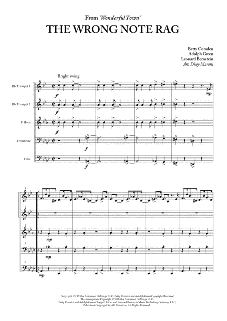 Free Sheet Music The Wrong Note Rag For Brass Quintet