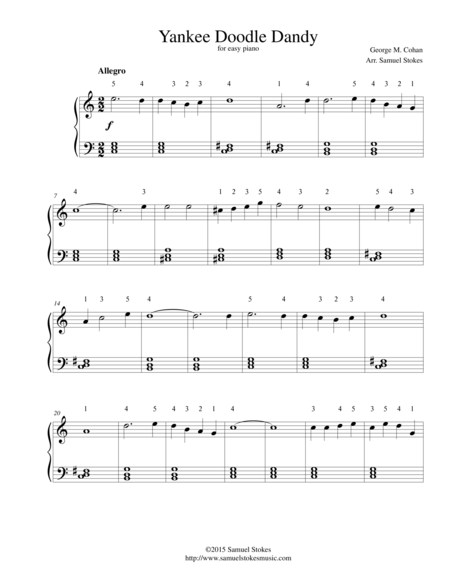 The Yankee Doodle Boy Yankee Doodle Dandy For Easy Piano Sheet Music