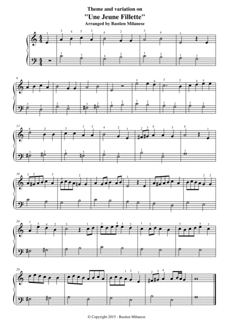 Free Sheet Music Theme And Variation On Une Jeune Fillette
