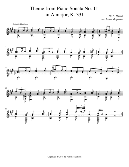 Free Sheet Music Theme By Mozart