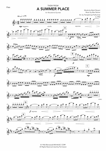 Theme From A Summer Place Sheet Music