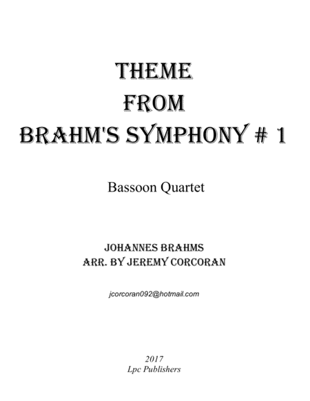 Theme From Brahms Symphony 1 For Bassoon Quartet Sheet Music