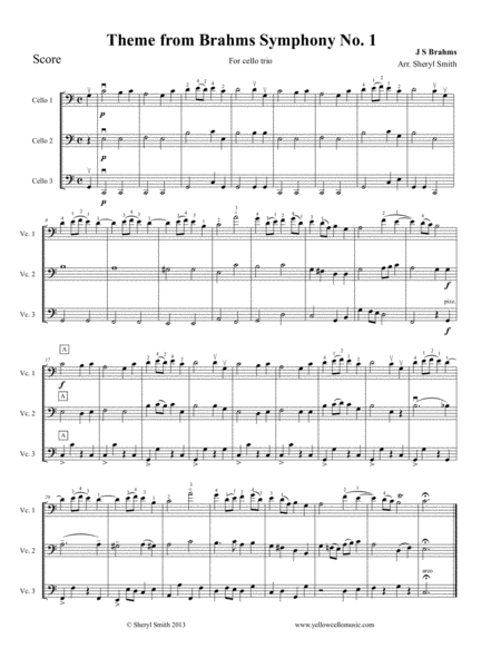 Free Sheet Music Theme From Brahms Symphony No 1 For Advanced Beginner Cello Trio Three Cellos