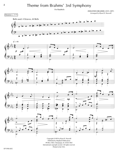 Theme From Brahms Third Symphony Sheet Music