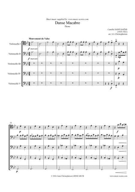 Free Sheet Music Theme From Danse Macabre Cello Quintet
