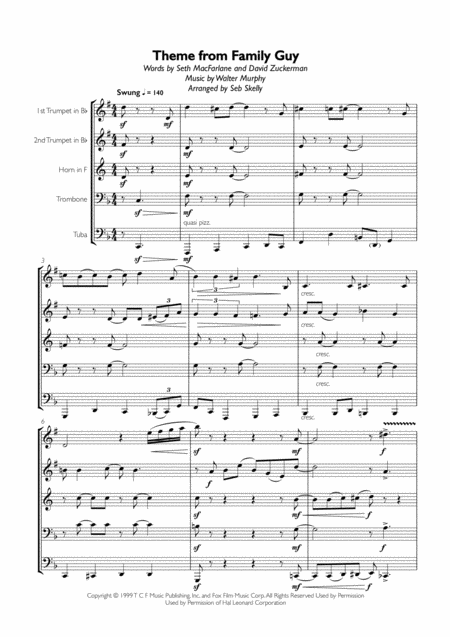 Theme From Family Guy For Brass Quintet Sheet Music