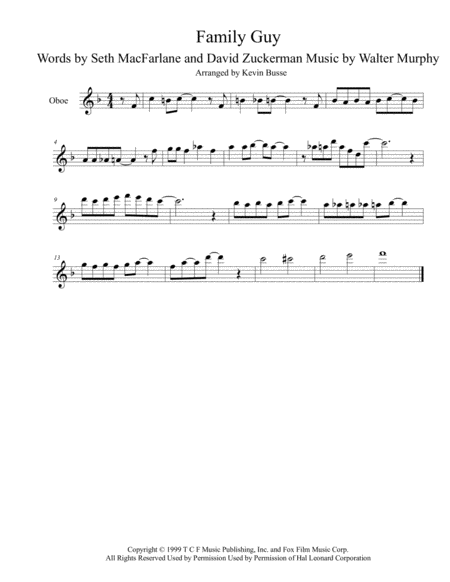 Theme From Family Guy Oboe Sheet Music