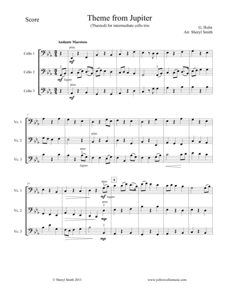 Free Sheet Music Theme From Jupiter Thaxted For Cello Trio Three Cellos