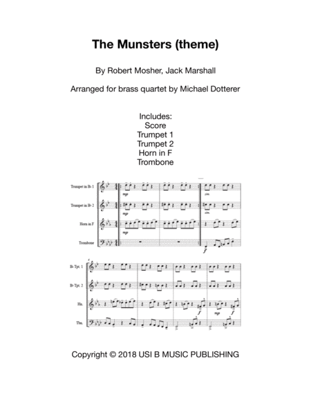 Theme From Munsters For Brass Quartet Sheet Music