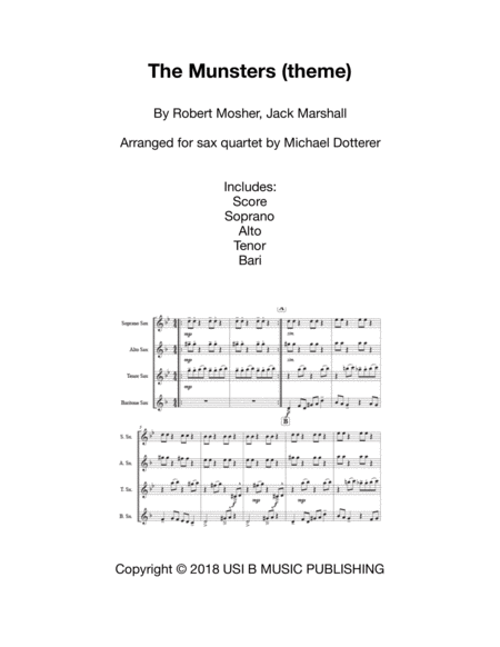 Free Sheet Music Theme From Munsters For Sax Quartet