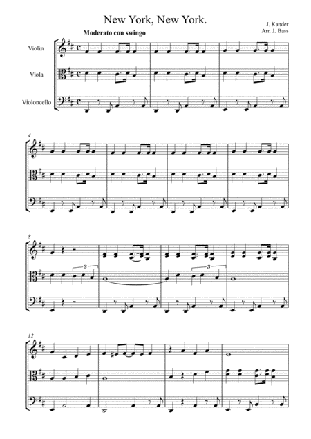 Free Sheet Music Theme From New York New York Arranged For String Trio Violin Viola And Cello