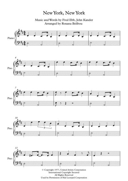 Free Sheet Music Theme From New York New York By Frank Sinatra Easy Piano