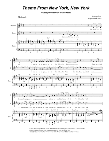 Theme From New York New York Duet For Soprano And Tenor Solo Sheet Music