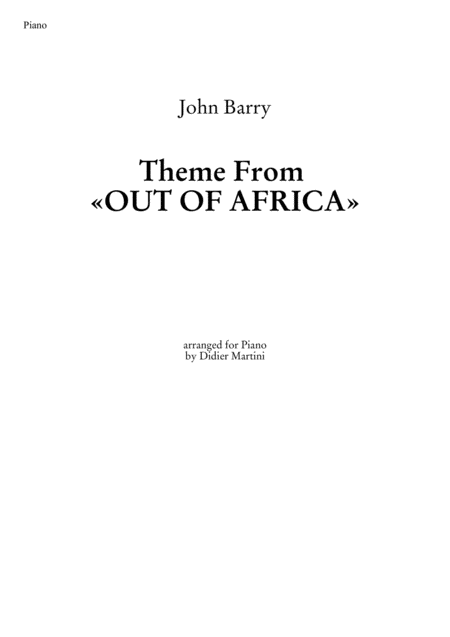 Theme From Out Of Africa Sheet Music