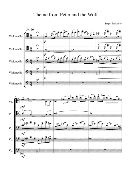 Free Sheet Music Theme From Peter And The Wolf For Cello Choir