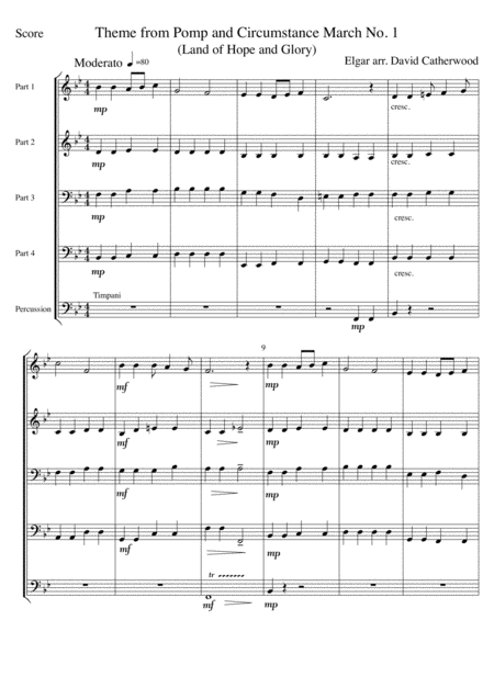 Free Sheet Music Theme From Pomp And Circumstance March No 1 Land Of Hope And Glory Elgar Arr David Catherwood