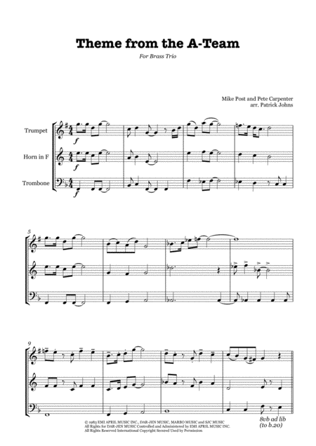 Theme From The A Team Brass Trio Sheet Music