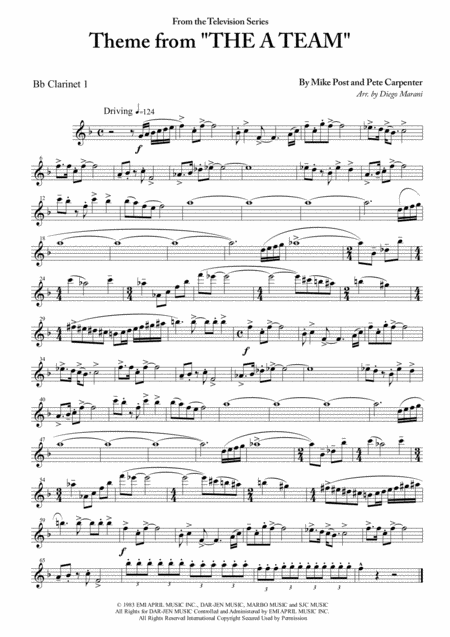 Theme From The A Team For Clarinet Quartet Sheet Music