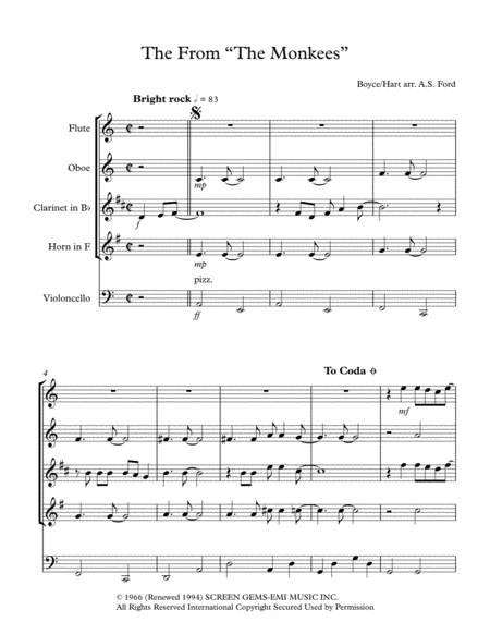 Theme From The Monkees Sheet Music