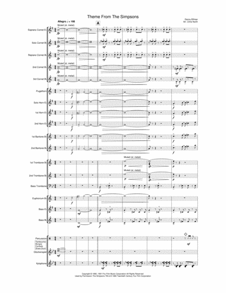 Theme From The Simpsons Brass Band Sheet Music