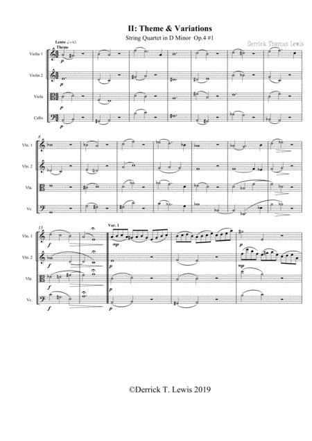 Free Sheet Music Theme Variations For String Quartet Op 4 1