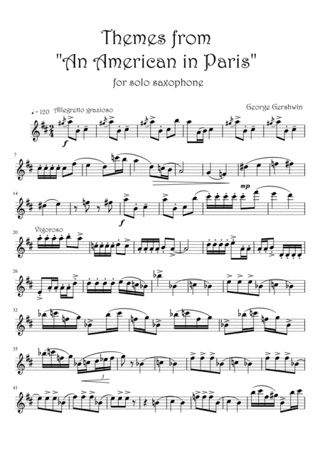 Themes From An American In Paris Saxophone Solo Sheet Music