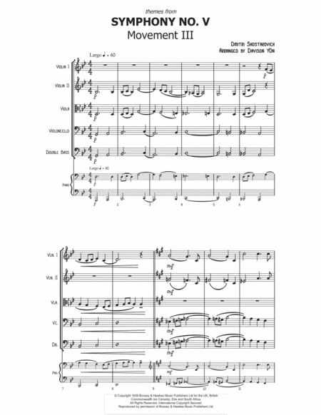 Themes From Symphony No 5 Iii By Shostakovich Sheet Music