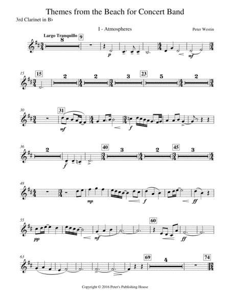 Themes From The Beach 3rd Clarinet In B Flat Sheet Music